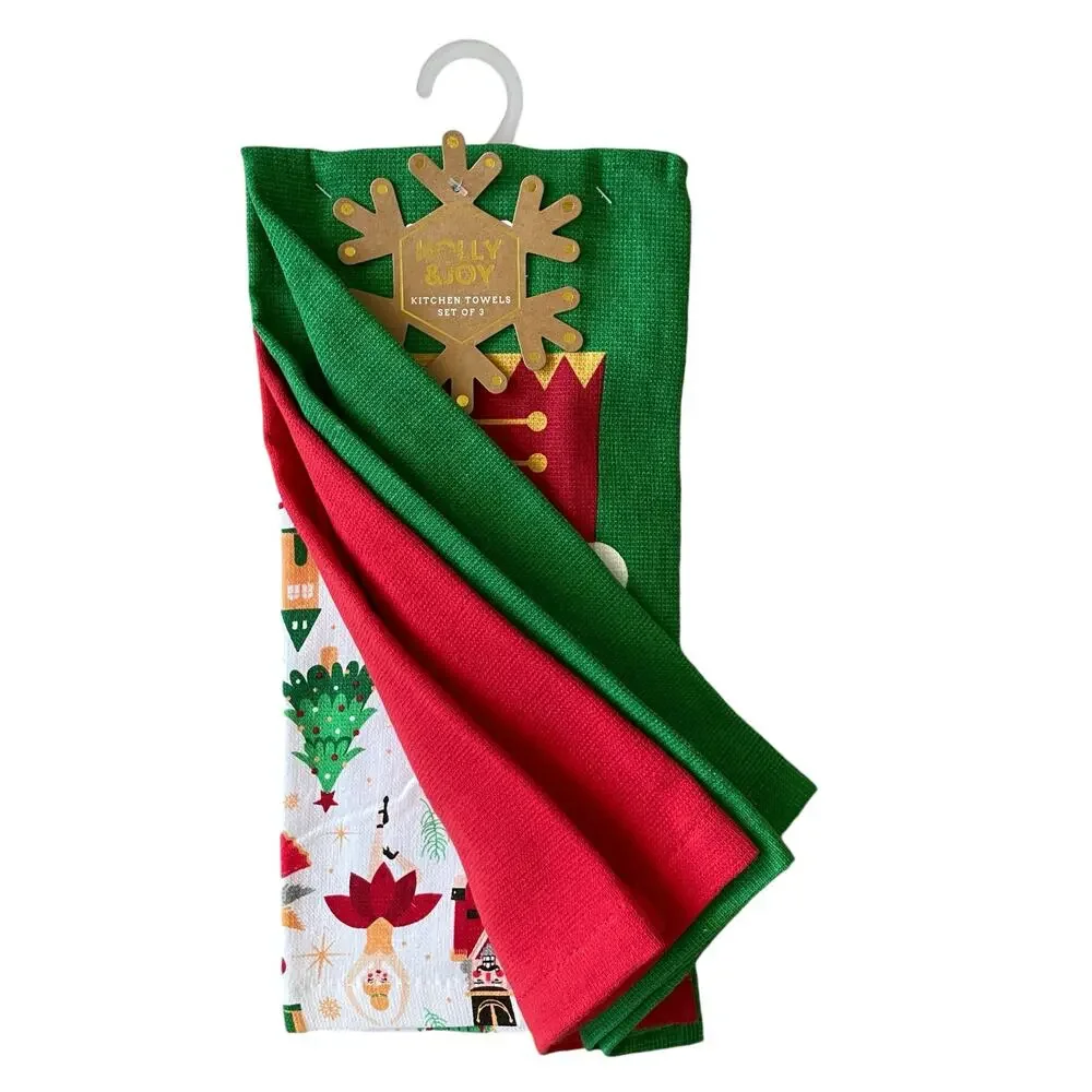 Set of 3 Christmas Holiday Nutcracker Kitchen Towels Pop of Color NWT